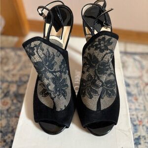 JIMMY CHOO Maylen Suede Floral Lace Black Sling back Bootie size 40.5